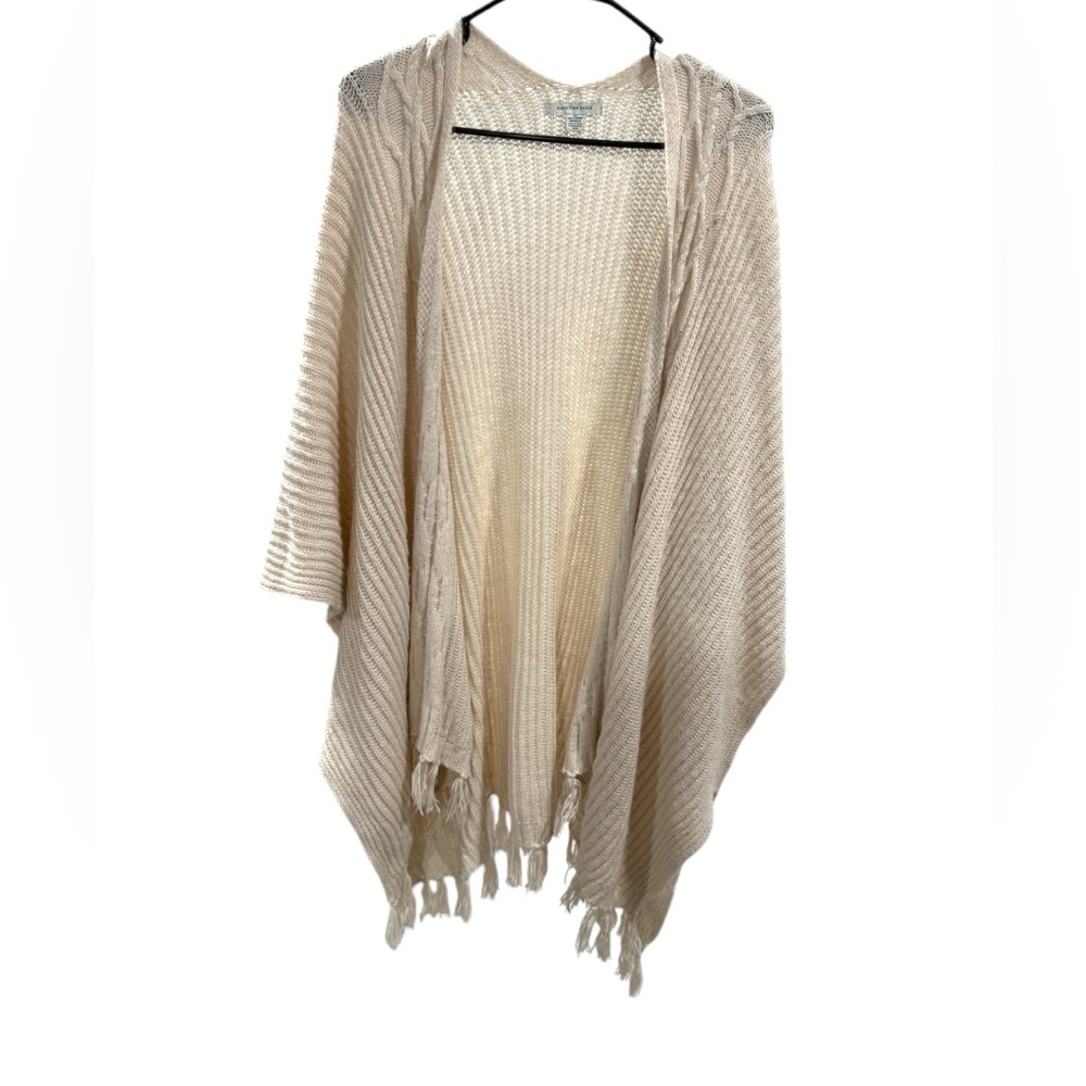 American Eagle Fringe Cream Boho Poncho Shrug Sweater With Arm Holes OS